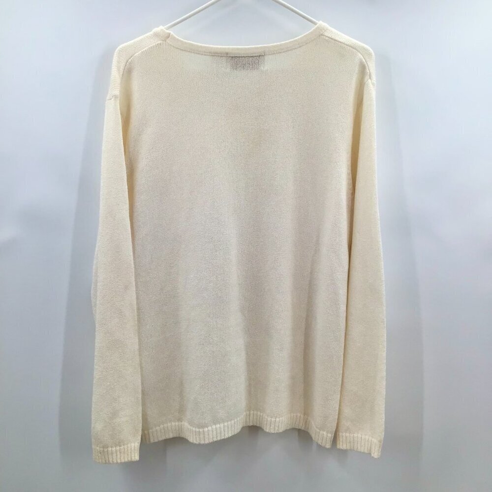 Vintage 1X Winter Flowers Sweater Embroidered Iridescent Sequin Ivory Gold L/S - Picture 8 of 13